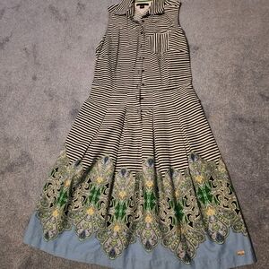 Tommy Hilfiger Black and White Striped Dress with Blue Paisley Hem